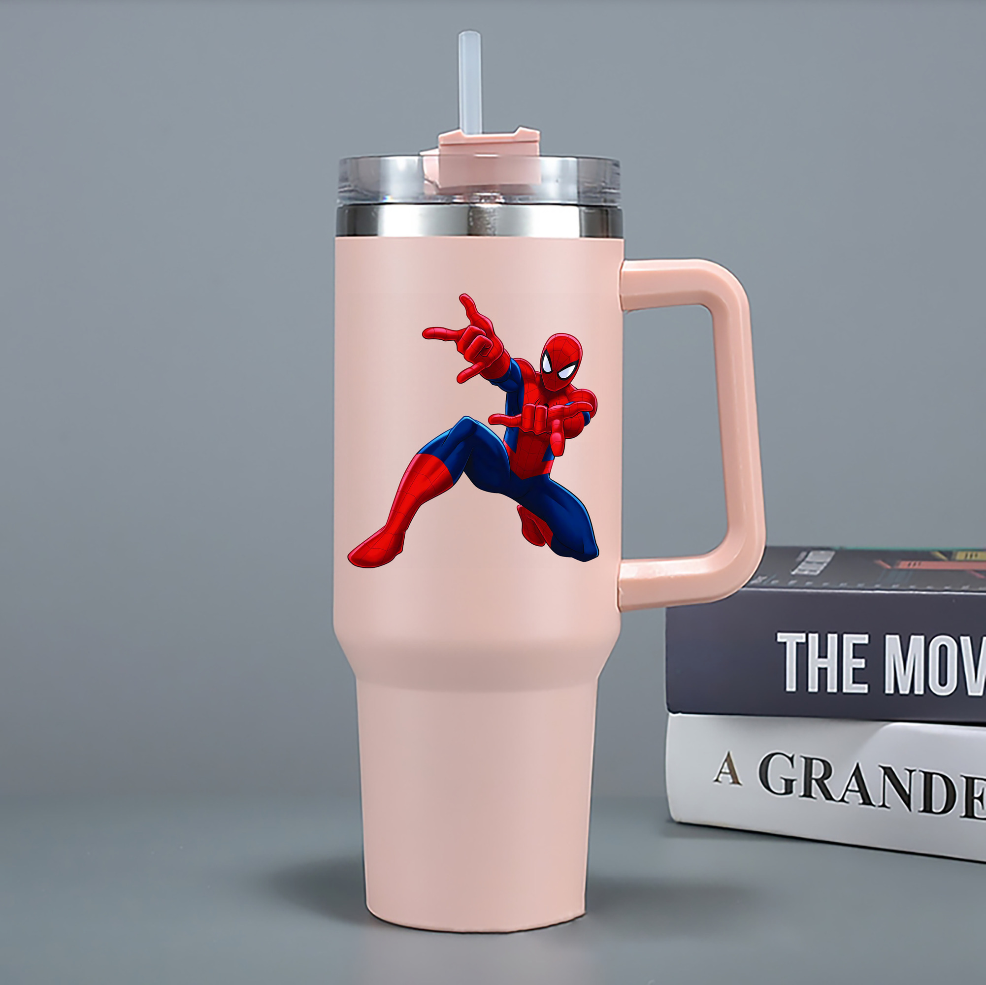 （画像用） Spider Man スパイダーマン 1200mL車用タンブラー - クリスタルステッカー（プラスチックストロー付き）